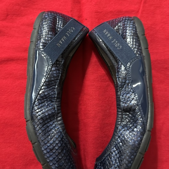 Cole Haan Zerogrand Navy Blue Snakeskin, Leather Ballet Flats - Picture 7 of 11
